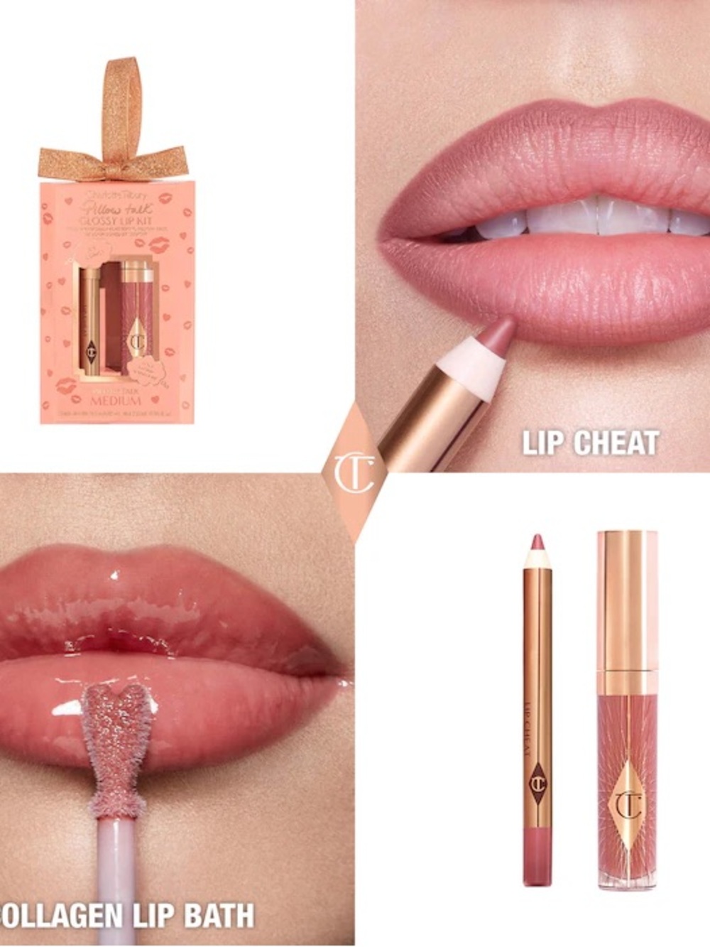 Charlotte Tilbury Pillow Talk Glossy Lip Kit and Cheek to Chic Blush NIB